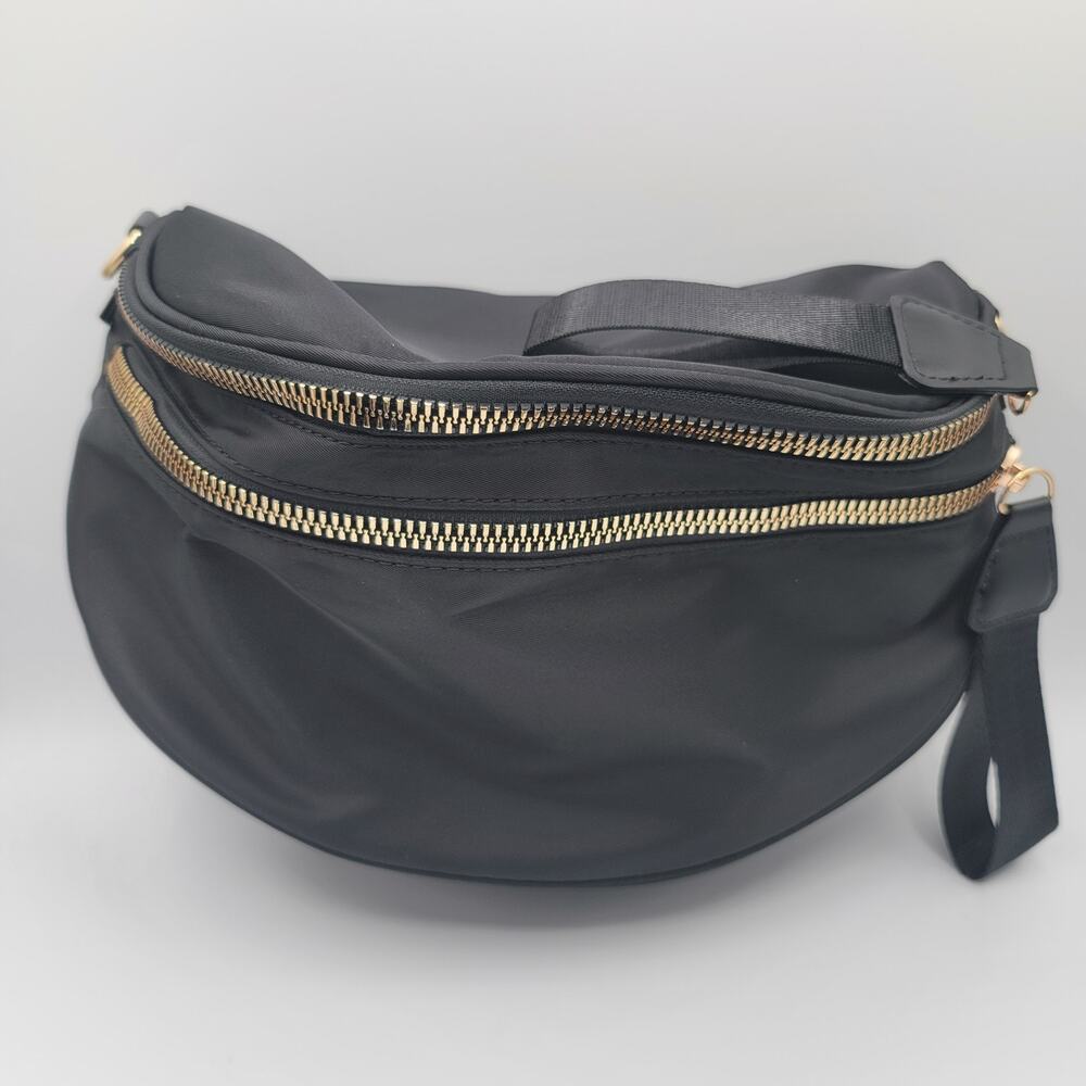 Emmafy GoFree Black Crossbody Bum Bag Fanny Pack NWT - Adjustable Strap Gold Zip